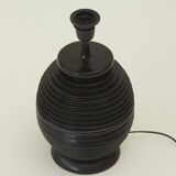 Grand pied de lampe en bois tourné noire vintage circa 1980