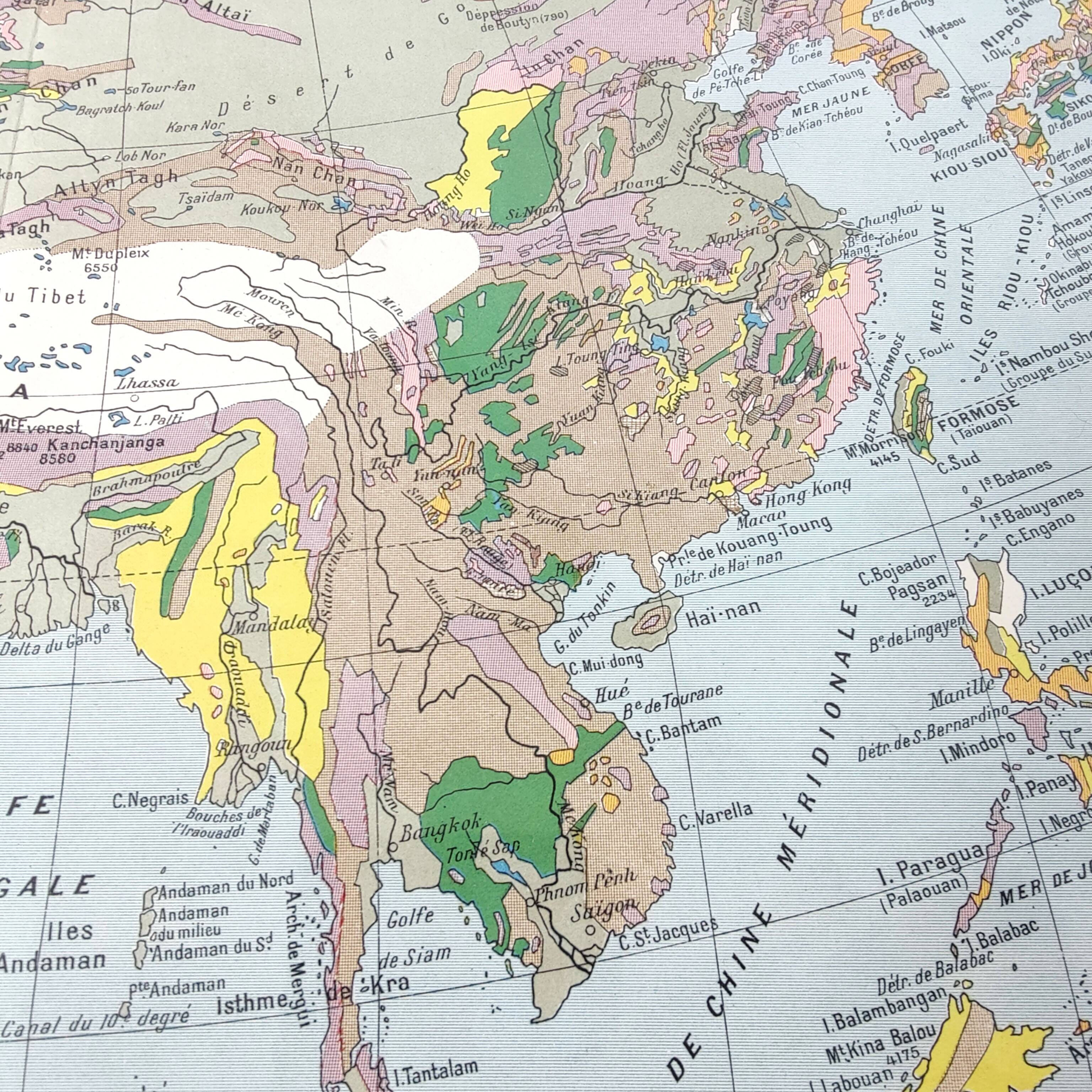 Vintage map Asia China USSR India Japan 43x43cm from 1950