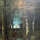 Two old paintings by René Gourdon undergrowth (1855) 19th century