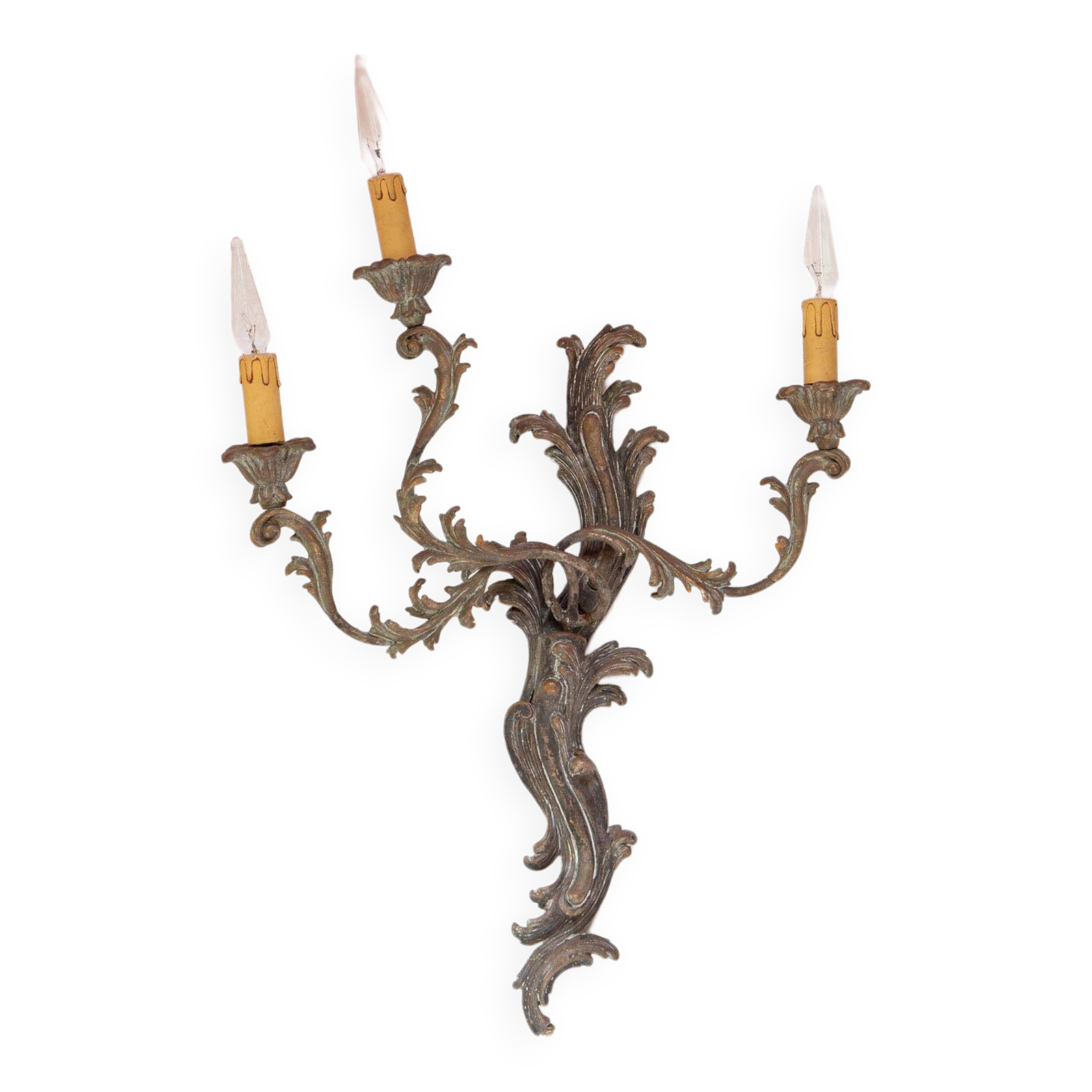 Large Italian Florentine style wall lamp in wood and metal