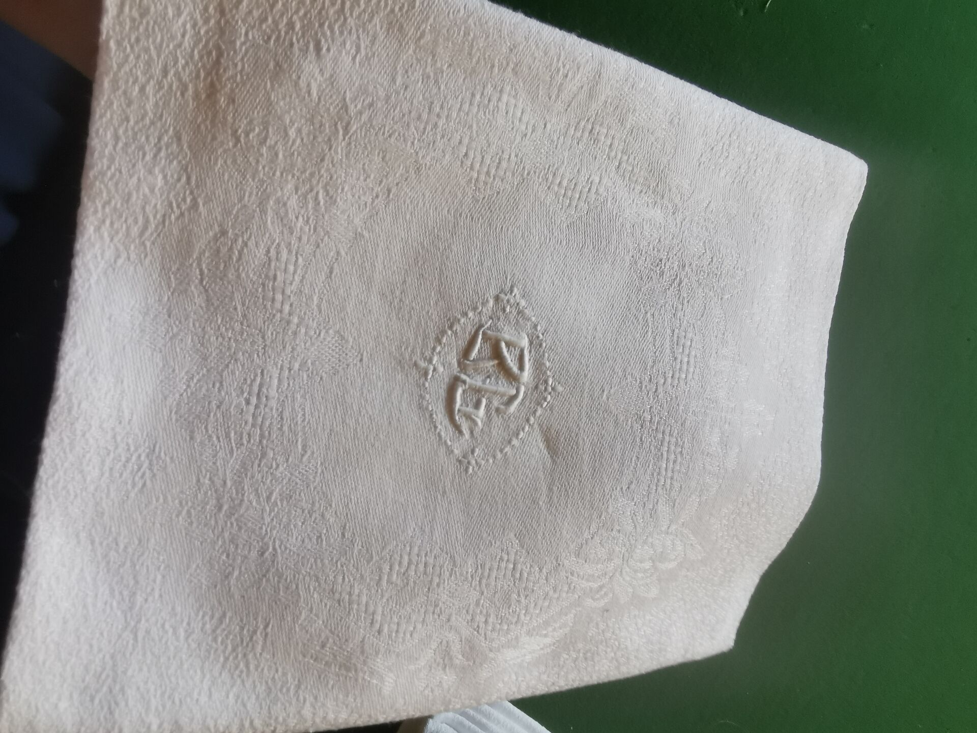 10 old damask monogrammed napkins