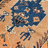 Tapis couloir vintage orange et bleu marine à motifs berbères, 105x339 Cm