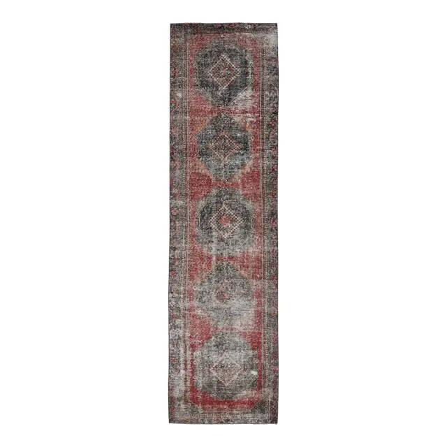 1970s Turkish Oushak Handmade Wool Cotton Red Runner Rug 103x382