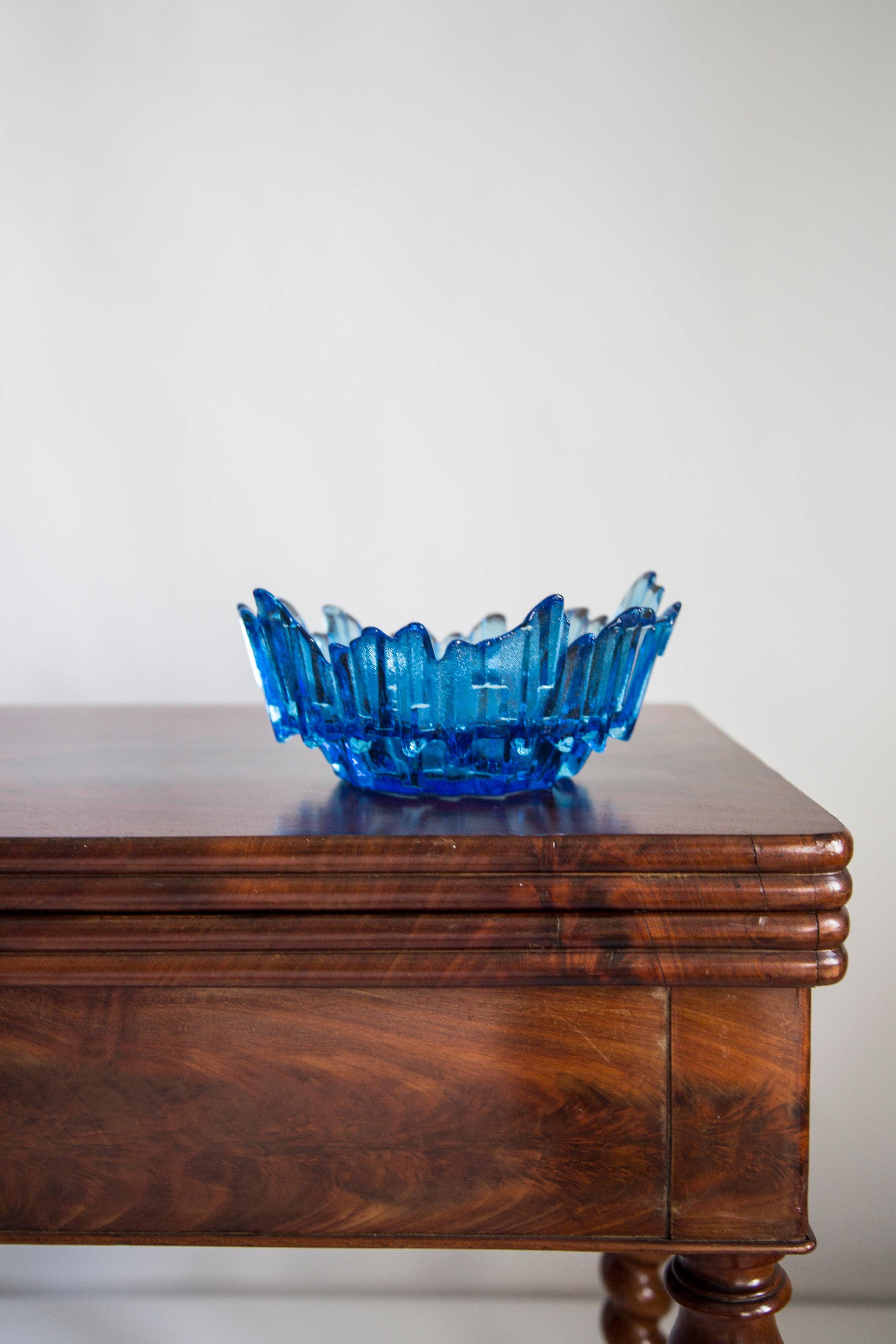 Vintage decorative plate in light blue glass, Italy, 1960s