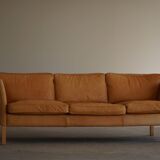 Danish Midcentury 3-seater canapé by Stouby in cognac brown leather, made in the 1970s.
