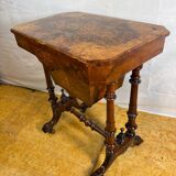A Romantic Victorian Burr Walnut Sewing & Work Table Mid–Late 19th Cen