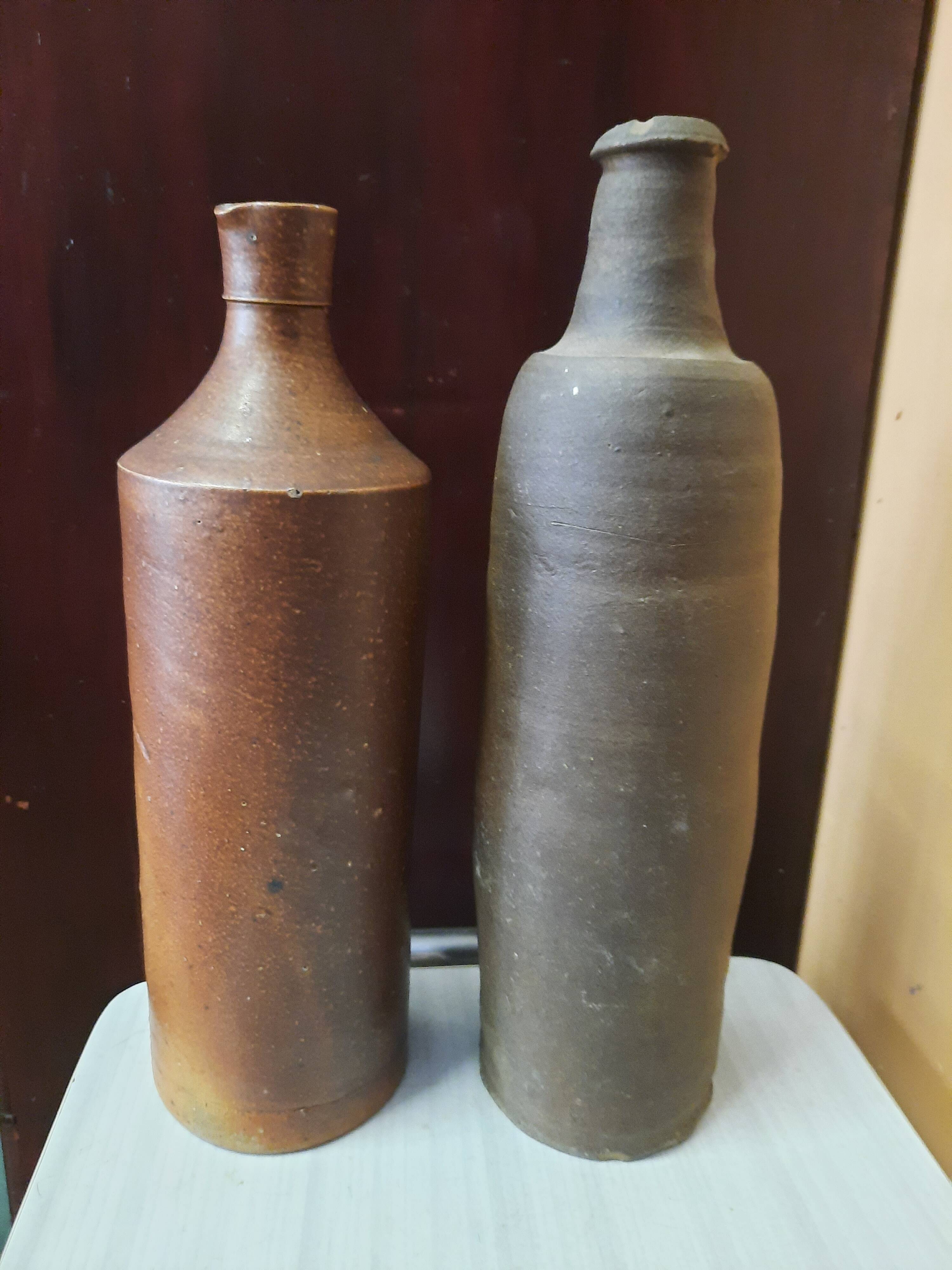 Duo of raw stoneware bottles