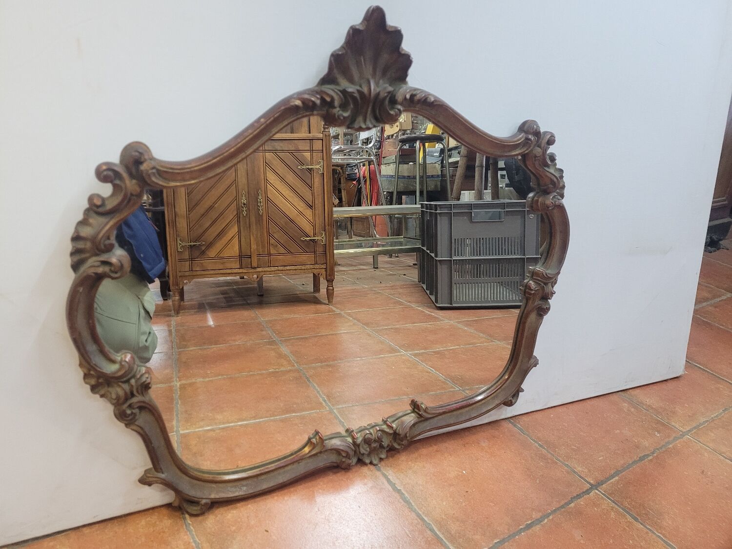 Miroir style Louis XV en chêne patiné doré 79×70cm