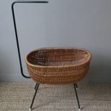 Wicker cradle metal base Scandinavian design vintage Dutch handmade doll bed