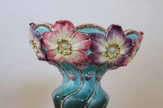 Art Nouveau ceramic vase with column, Italy early 20th century
