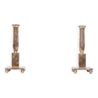 Modernistic silver plated bronze candle sticks Early 20th Century