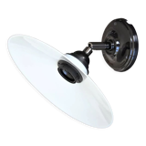 White and black articulated wall lamp, opaline, bakelite and porcelain