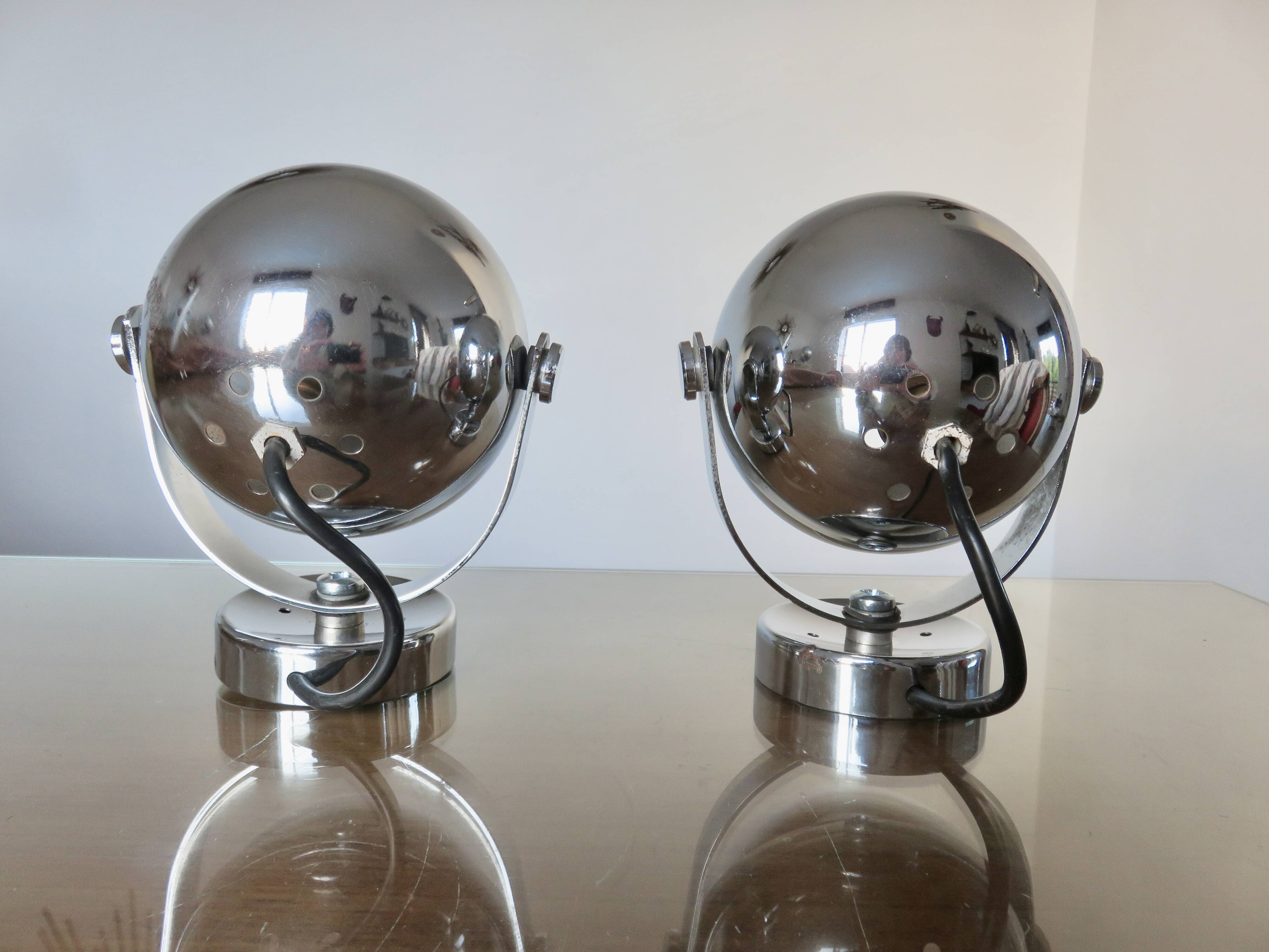 Pair of chrome "eye ball" wall lights 1970