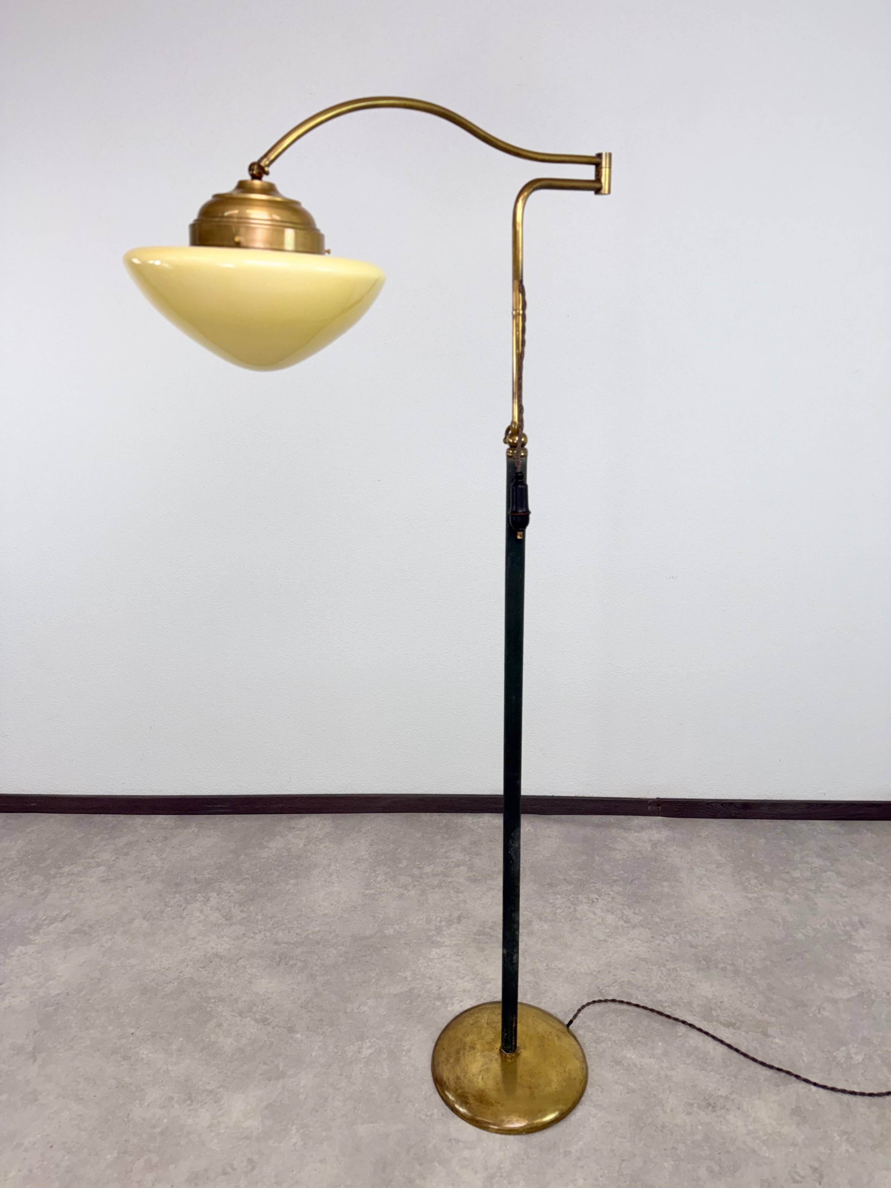 Art Deco brass floor lamp with adjustable height