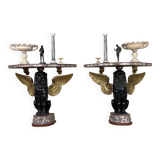 Pair of marble and bronze console tables, Italy, circa 1930