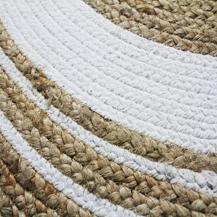 Tapis en jute et coton rond blanc beige 90 cm
