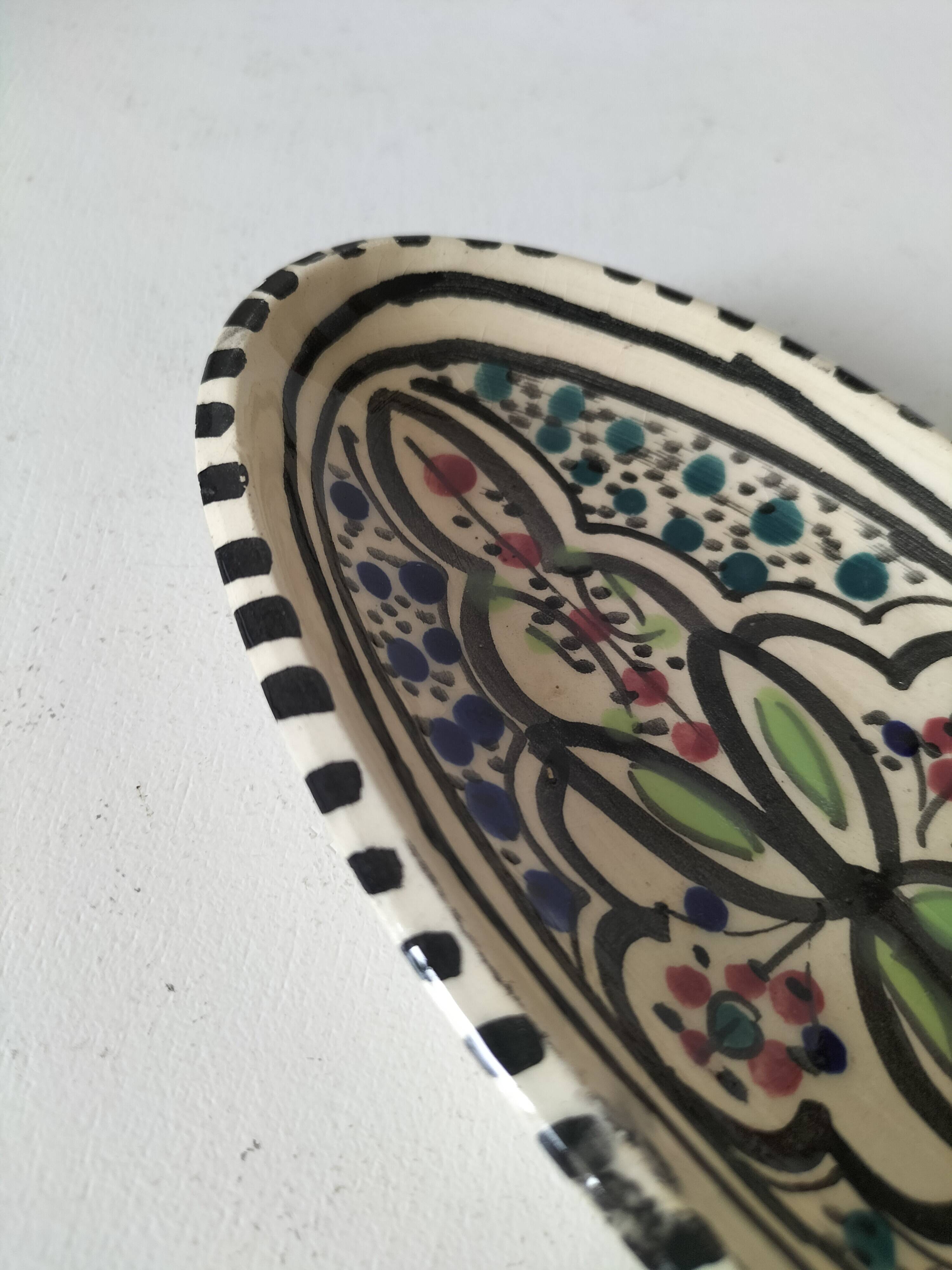 Moroccan glazed ceramic dish in Safi craft style
