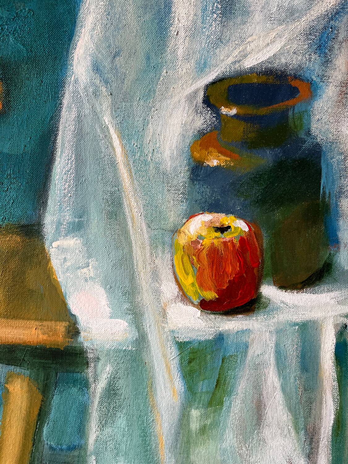 Nature morte sur chaise, signée Miguel Anibal 98
