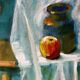 Nature morte sur chaise, signée Miguel Anibal 98