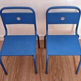 Pair of vintage blue metal school chairs – 1960s