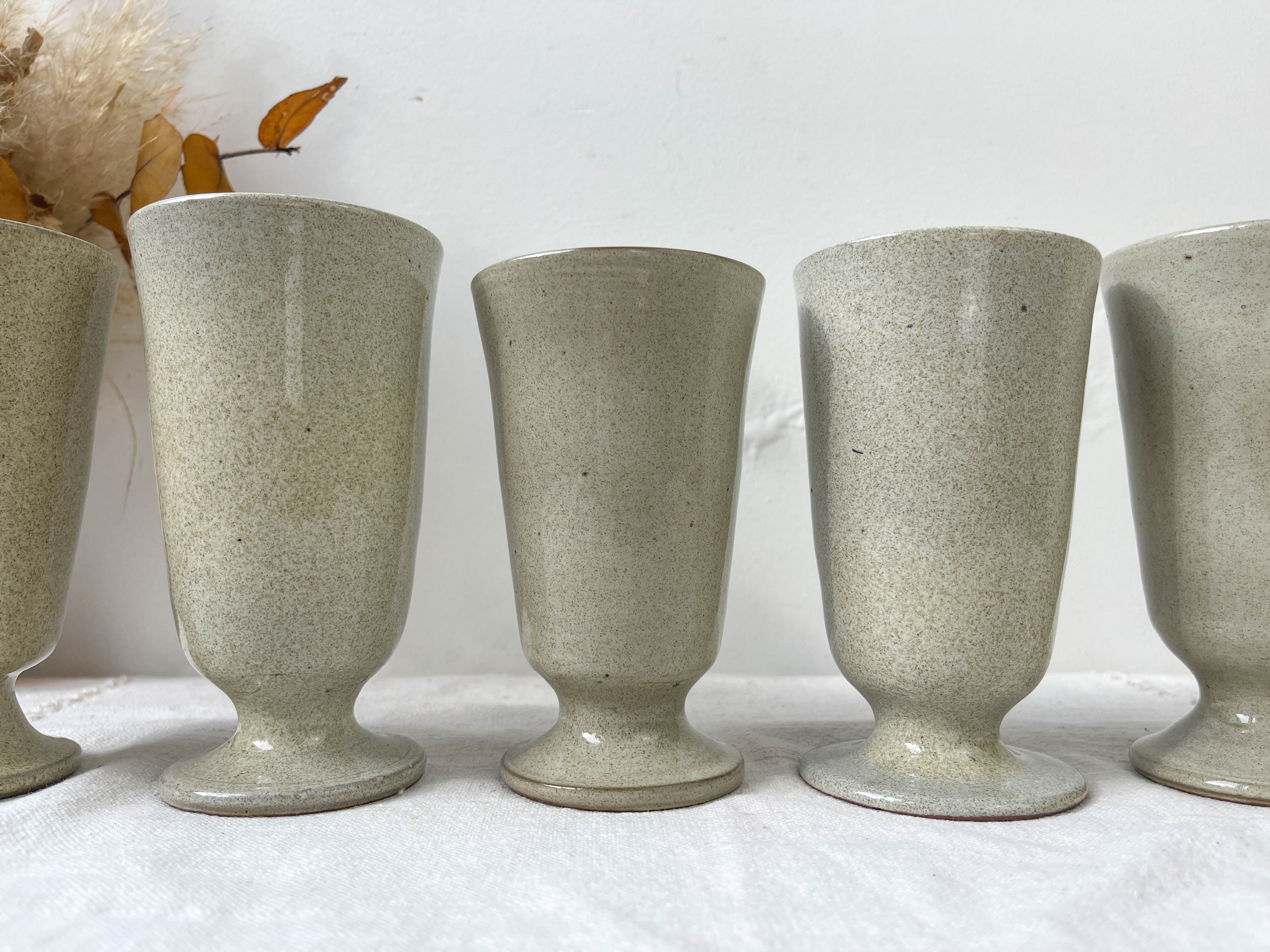 6 mazagrans in vintage speckled stoneware