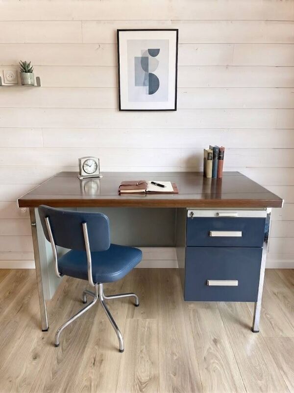 Bureau de direction vintage 3 tiroirs / Mid-Century – Design industriel 70