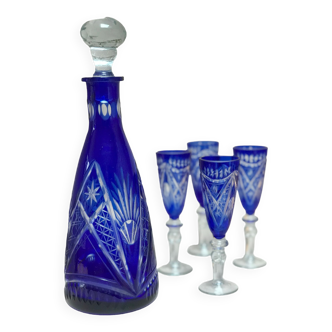 Cobalt crystal decanter and glasses