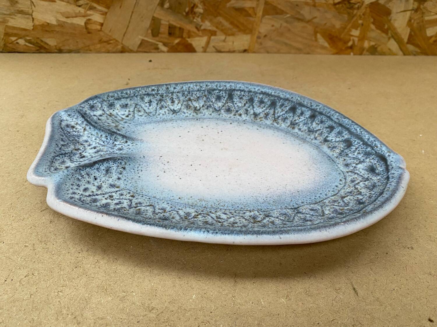 Old vallauris dish by jean austruy fish shape ceramic blue gray #b654