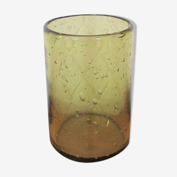 Vase cylindrique en verre bullé vert