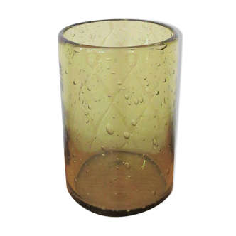 Green bubbled glass cylindrical vase