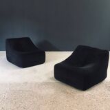Mid-Century Modern French Corduroy Lounge Chairs, 1970s, Set of 2