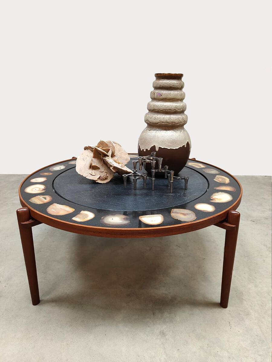 Vintage Heinz Lilienthal coffee table ‘E8’ agate & stone