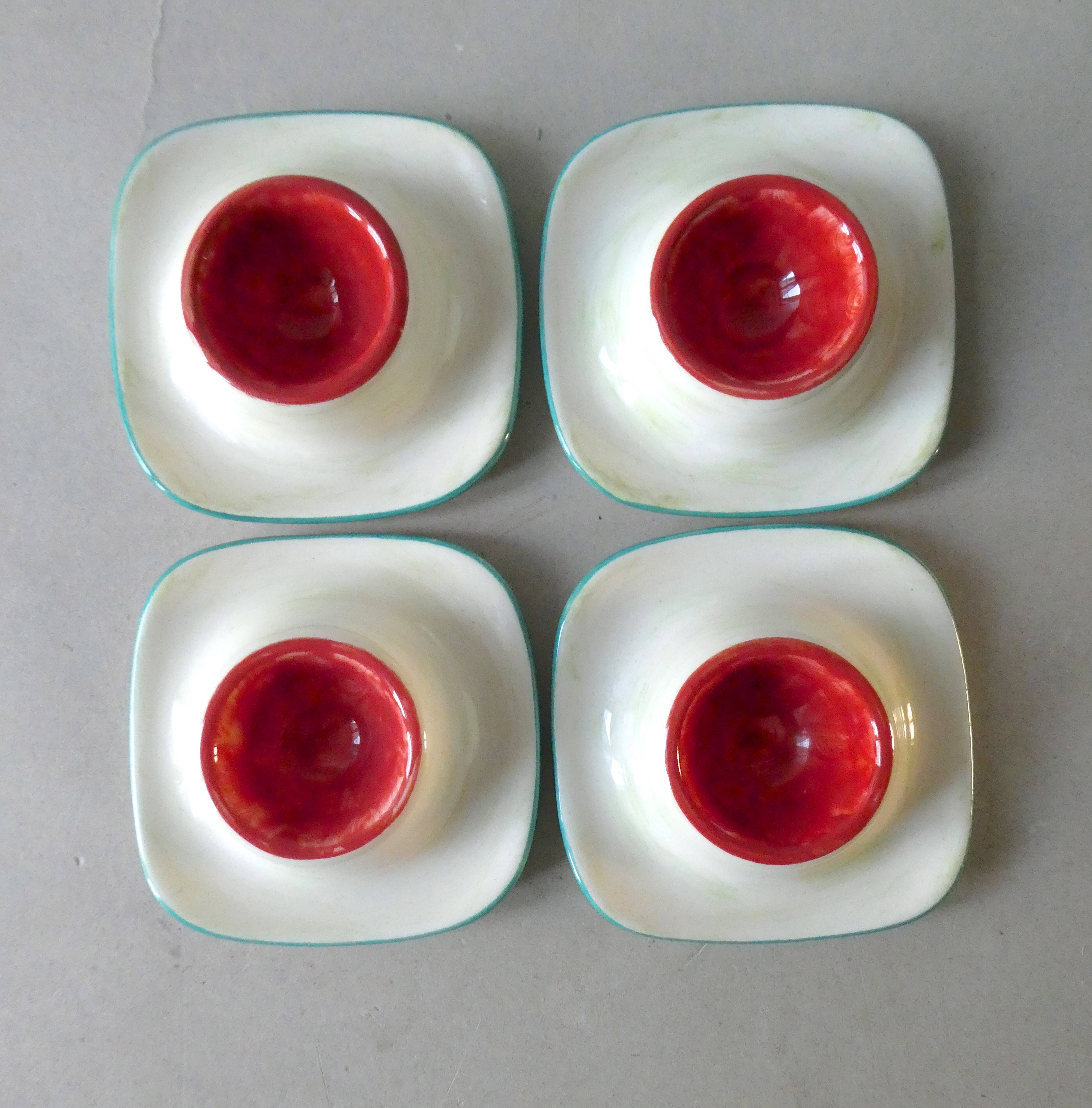 4 egg cups ceramic Saint Clément 60s