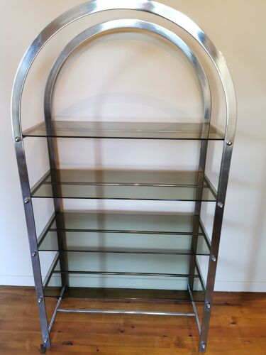 Rounded ringed shelf 70 in chrome metal and glass
