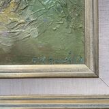 Oil on canvas abstract art, framed.
