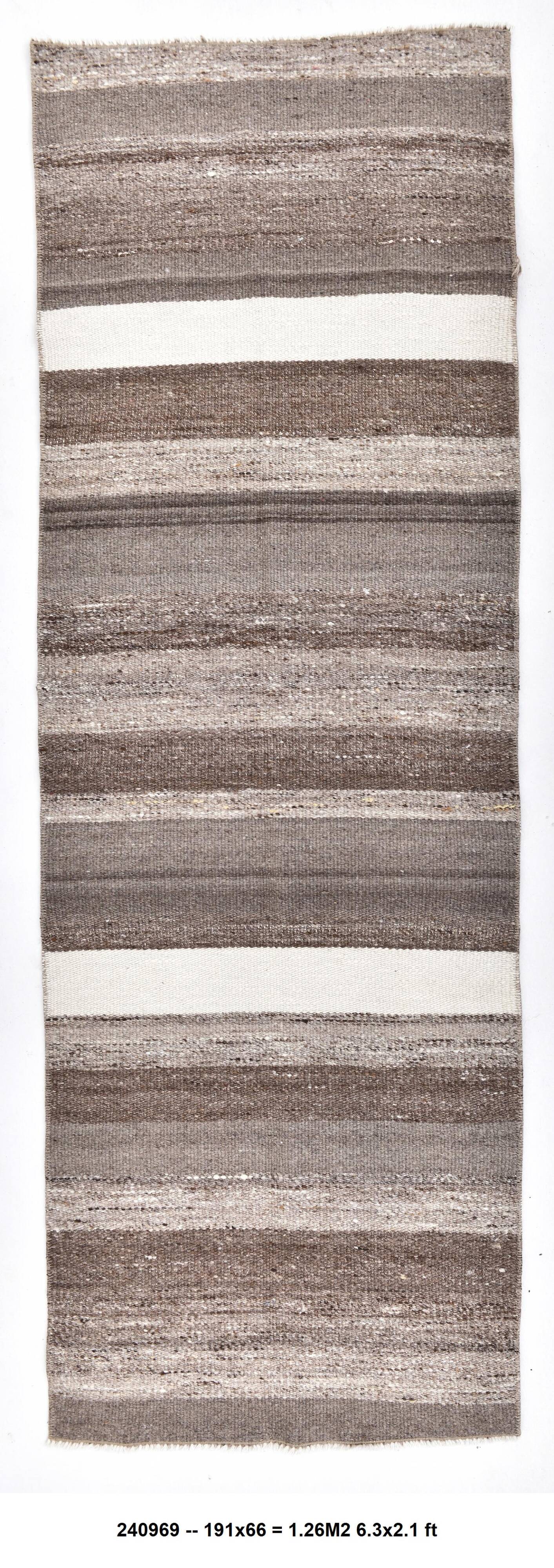 Brown natural wool kilim , hand made wool kilim , runner kilim rug 66x191cm