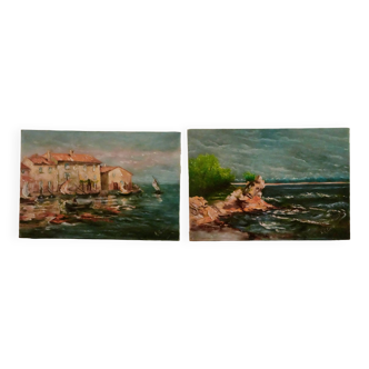 pair of oil paintings on canvas