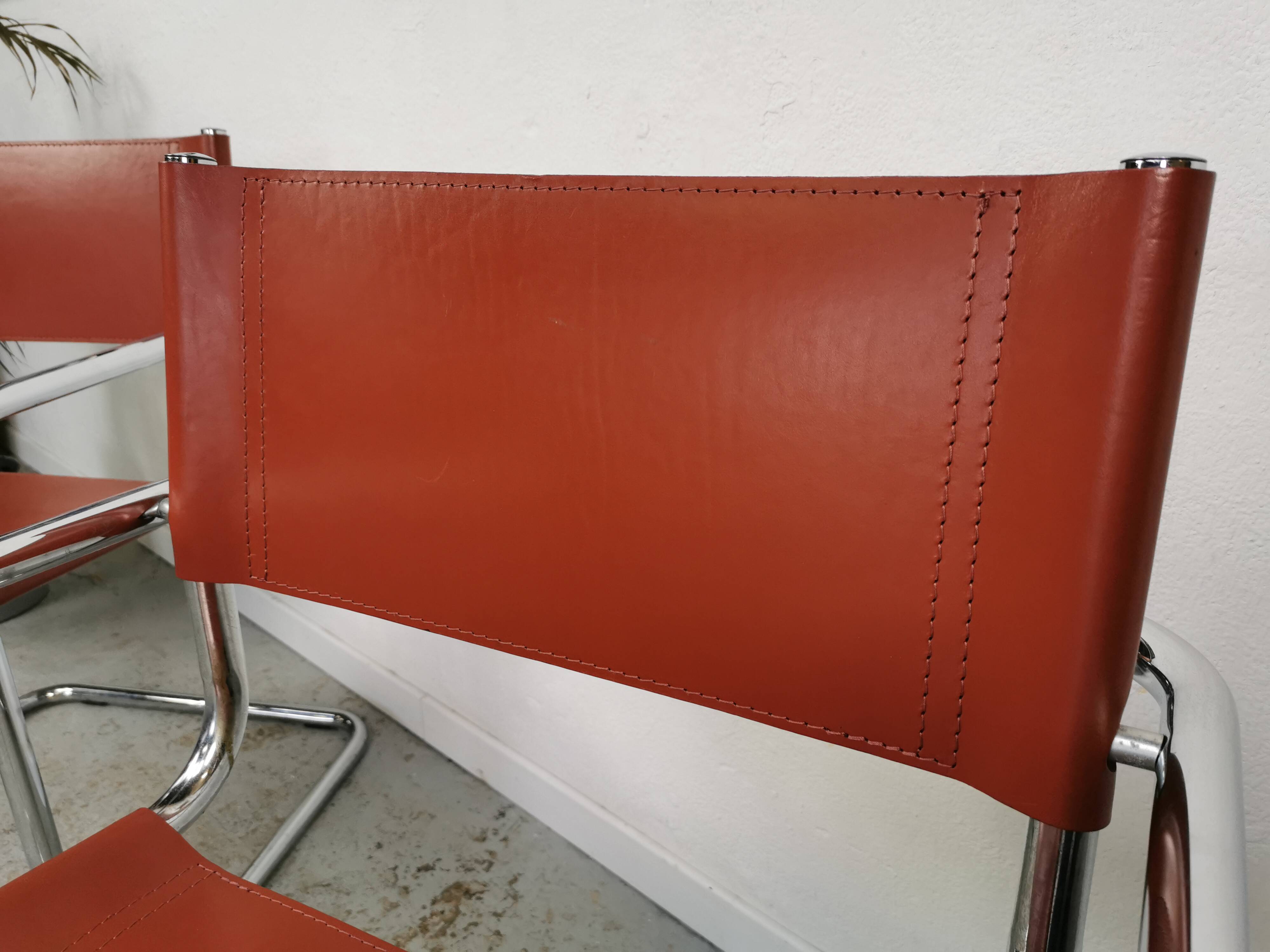 Vintage Bauhaus leather and chrome chair Mart Stam Matteo Grassi
