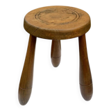 Ancien tabouret tripode en bois massif – pieds façon quilles