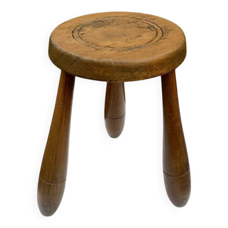 Antique solid wood tripod stool – bowling-style legs