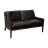 Danish 2-seater sofa in black leather & Palisander Kai Lyngfeldt for Søren Willadsen