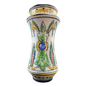 Majolica style earthenware albarello medicine pot