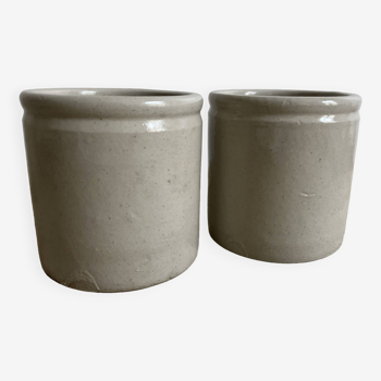 Pair of cylindrical pots in glazed stoneware