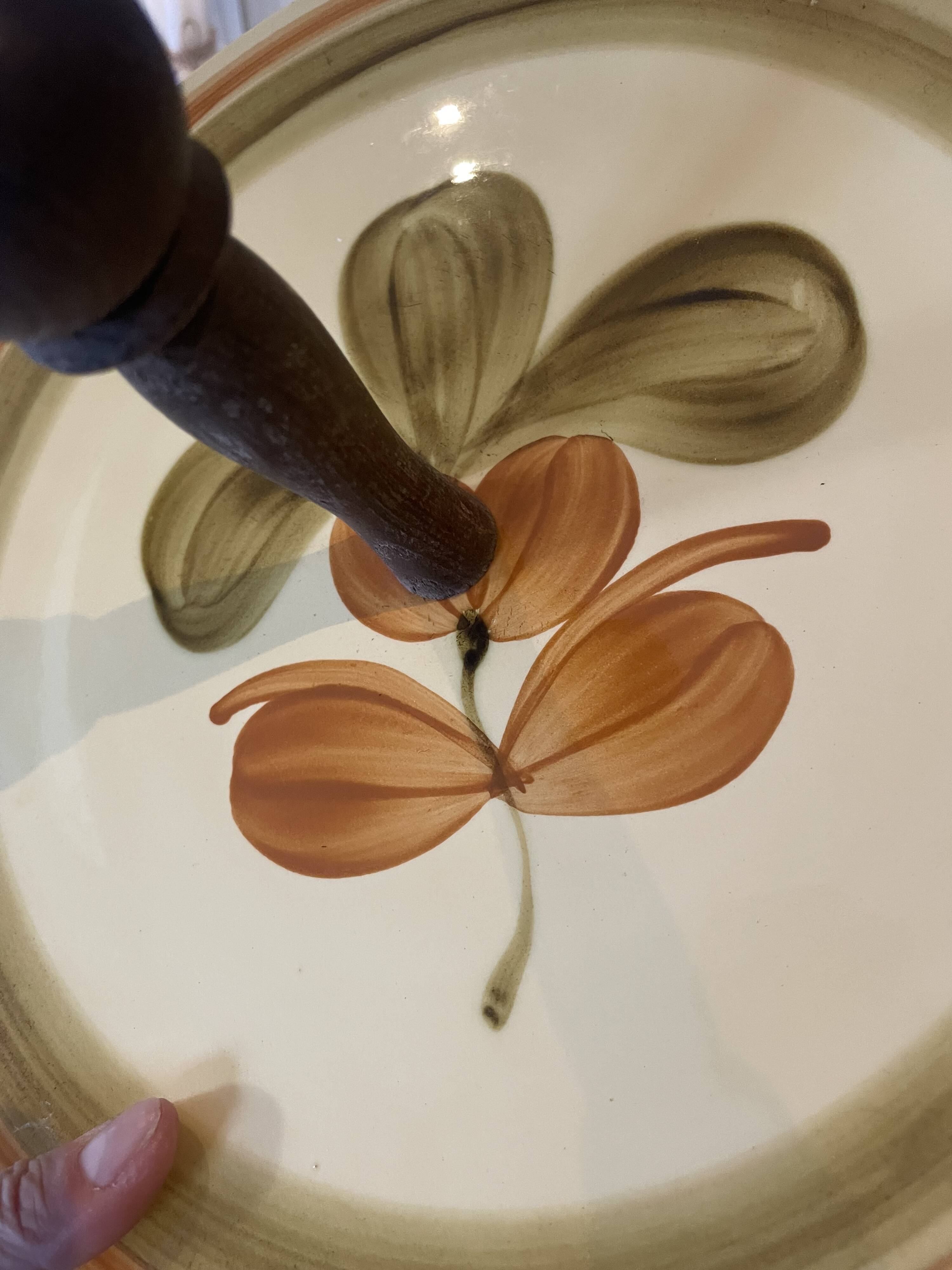 Gien France Cheese Board Orange Green Flower