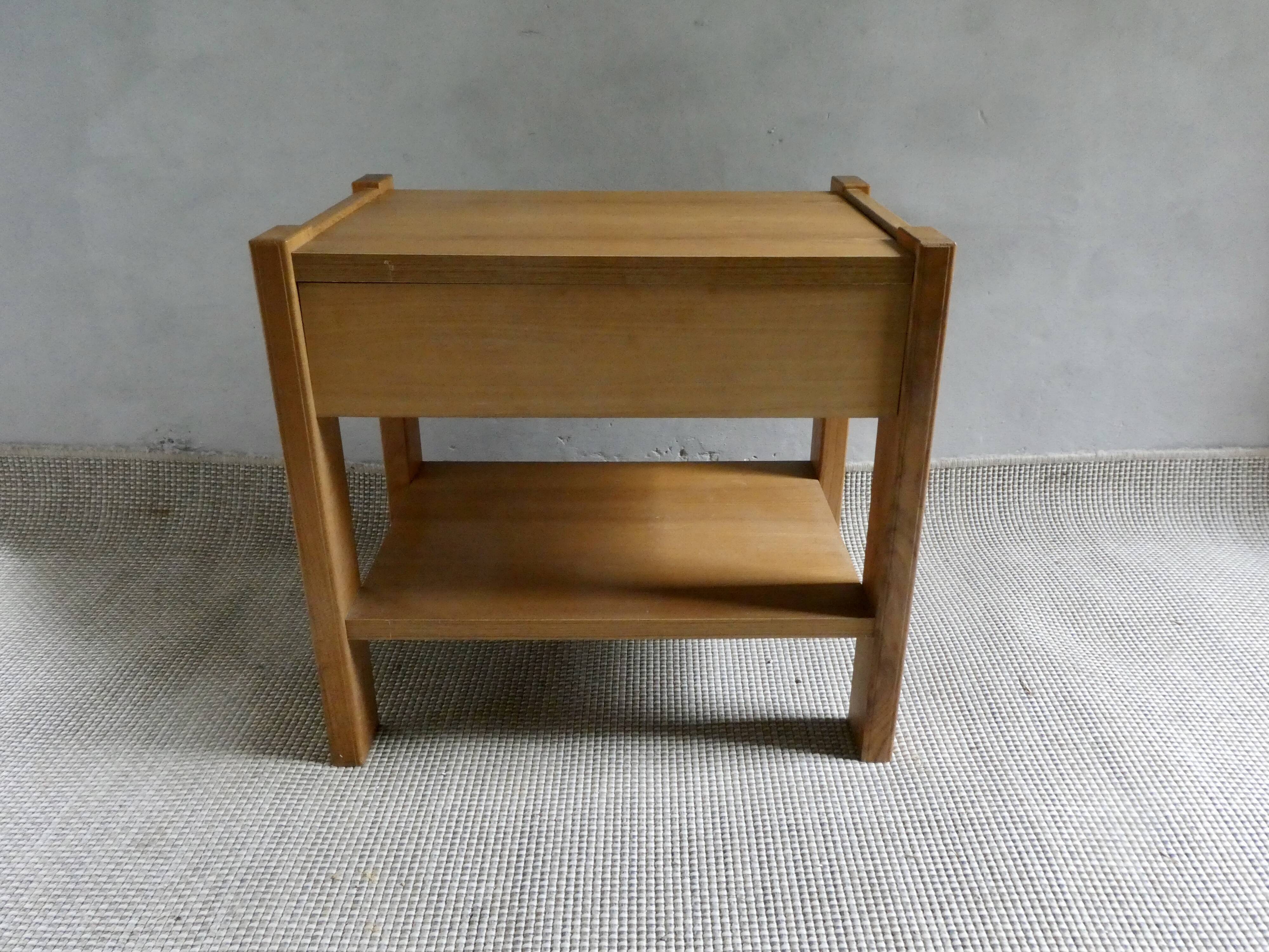 Simat France solid elm bedside table, 1980s