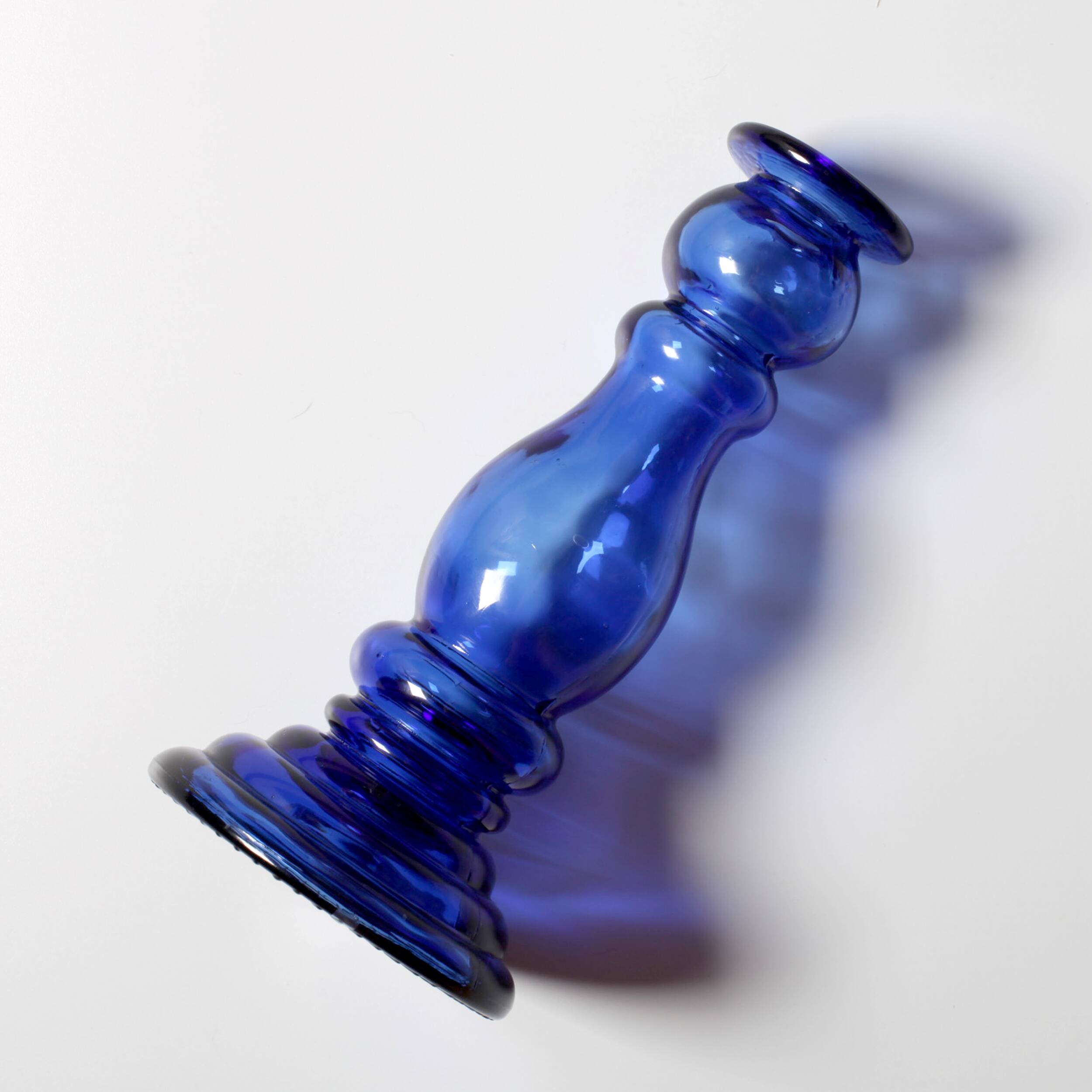 Bougeoir vintage en verre bleu cobalt / Italie / Années 1990