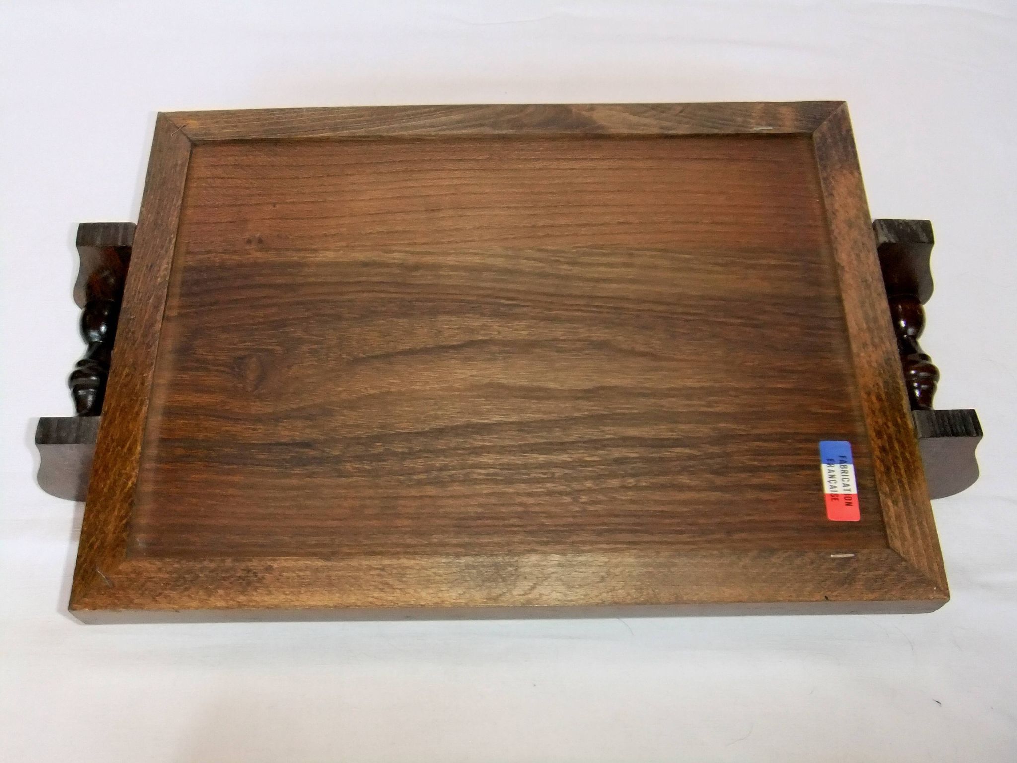 Basque service tray cross character under glass wood vintage handles painting