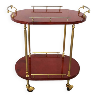 Italian Lacquered Goatskin / Parchment Serving Bar Cart by Aldo Tura, 1960s