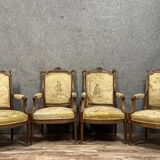 Series of 4 Louis XVI armchairs with tapestry of La Fontaine's fables circa 1850