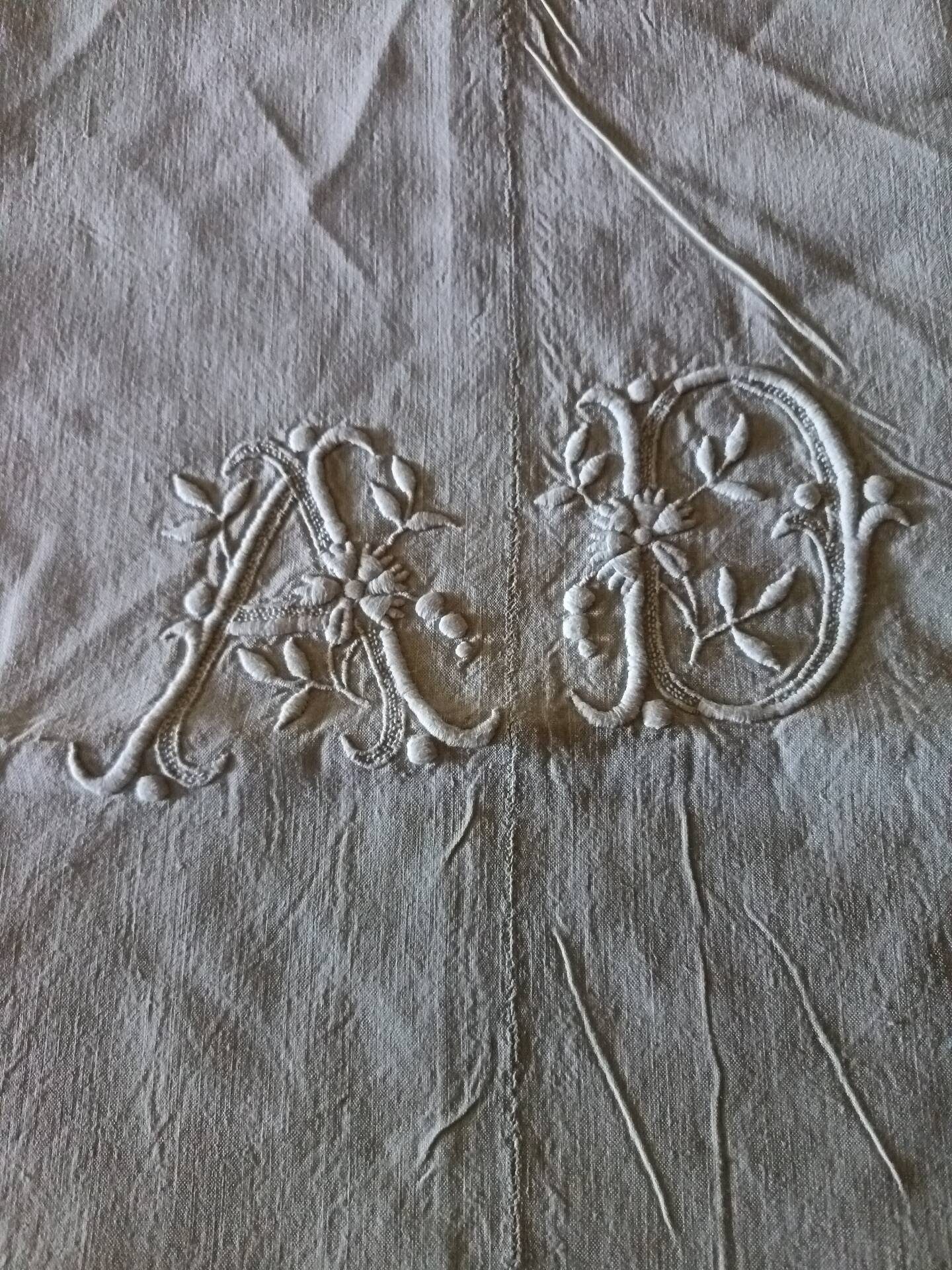 Linen drape with monogram AD
